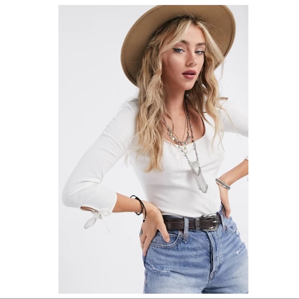 FREE PEOPLE BOHO BODYSUIT LONG SLEEVES TEE TOP A2C - Picture 3 of 16